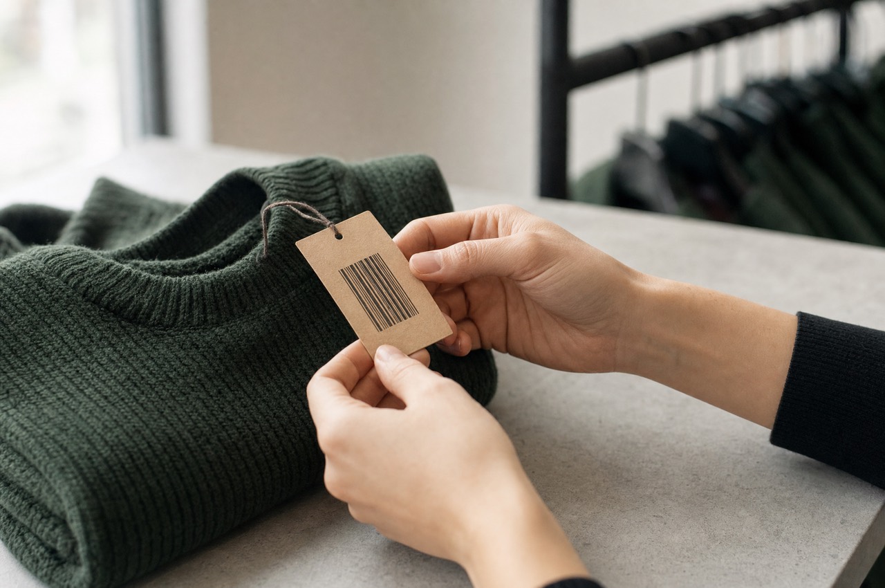 Étiquette code-barres d'origine attachée à un vêtement